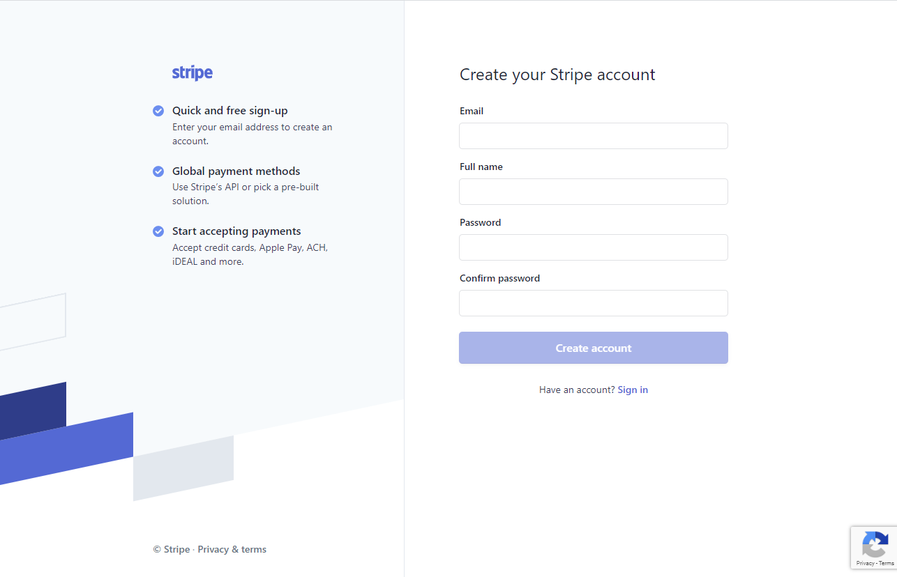 create stripe account